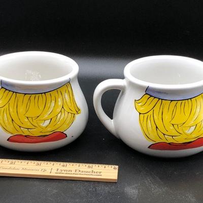 Campbell's Soup Kids Mugs / Bowls with handles red & white wiith Yellow hair