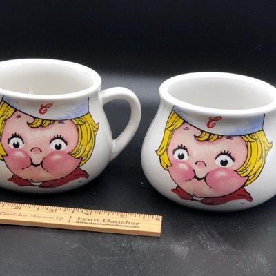Campbell's Soup Kids Mugs / Bowls with handles red & white wiith Yellow hair