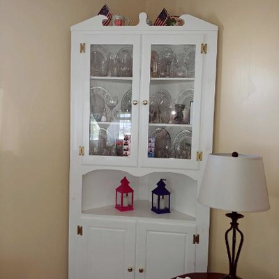Vintage White Painted Wood Corner Cabinet