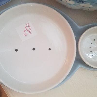 3 piece snowman serving chip and dip platter set