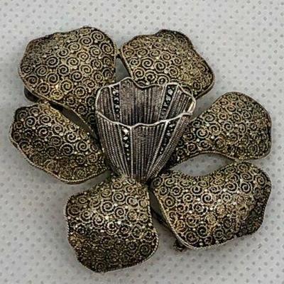 Vintage Theodor Fahrner 925 Marcasite Art Deco Vintage Lily Pin Brooch