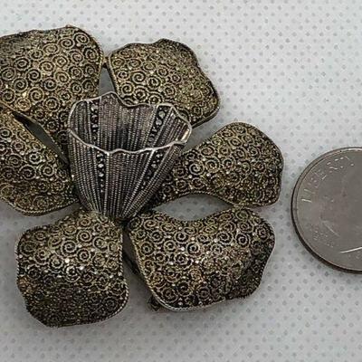 Vintage Theodor Fahrner 925 Marcasite Art Deco Vintage Lily Pin Brooch