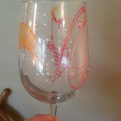 Set of 4 Hand Painted Shrimp Stemware