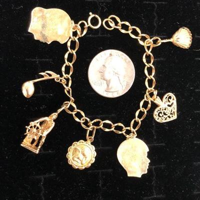  14kt & 10kt Gold Charm Bracelet Gloucester MA Estate MAW Shell etc