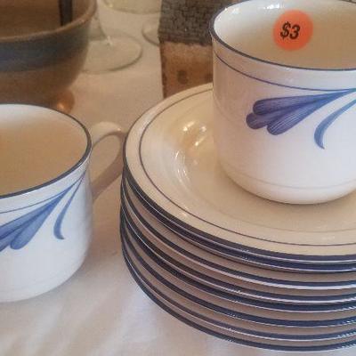 Lenox Blue Brushstrokes Chinastone Set of 2 cups and 8 Saucers