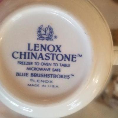 Lenox Blue Brushstrokes Chinastone Set of 2 cups and 8 Saucers