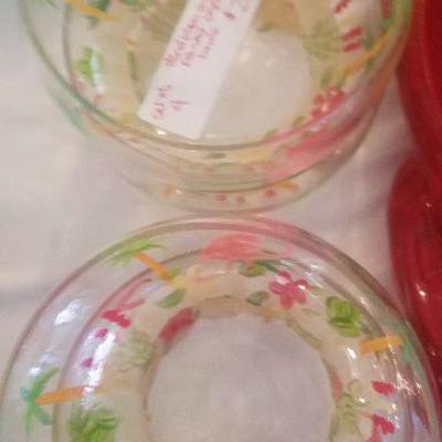 Set of 4 Handpainted Glass Bowls Pink Flamingo Bowls