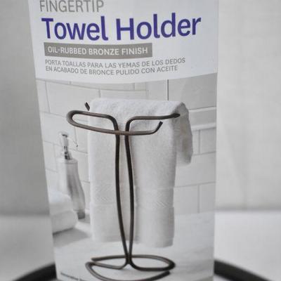 2pc Bathroom: Fingertip Towel Holder (scratches), Bronze & Bowl Brush (no lid)