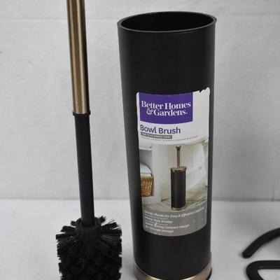 2pc Bathroom: Fingertip Towel Holder (scratches), Bronze & Bowl Brush (no lid)