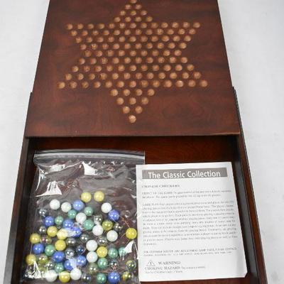 Chinese Checkers Wooden Set with Marbles - Vintage