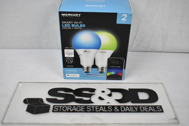 Merkury Innovations A21 Smart Light Bulb, 75W Color LED, 2Pack. Open
