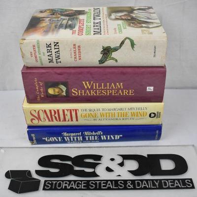 4 Hardcover Books, Mark Twain, Shakespeare, Gone with the Wind