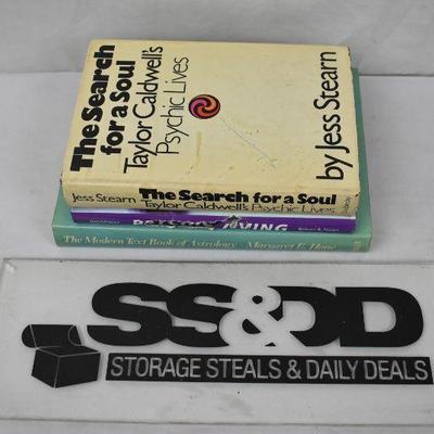 3 Hardcover Books: The Search for a Soul, Psychic Living, & Astrology
