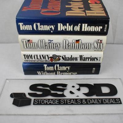 4 Hardcover Fiction Books by Tom Clancy: Debt of Honor -to- Without Remorse