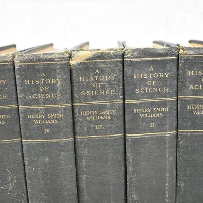 5 Hardcover Non-Fiction Books: History of Science by Williams, I-V, Antique 1904