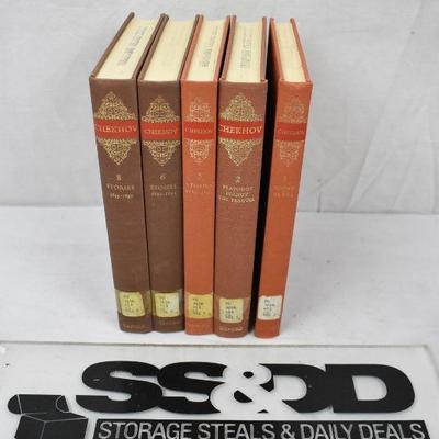 5 Hardcover Fiction Books by Chekhov, Volumes 1, 2, 5, 6, 8, Vintage 1968