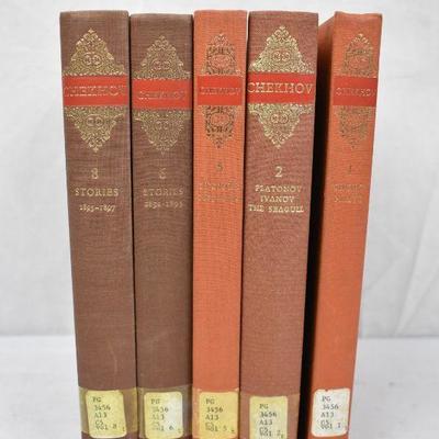 5 Hardcover Fiction Books by Chekhov, Volumes 1, 2, 5, 6, 8, Vintage 1968