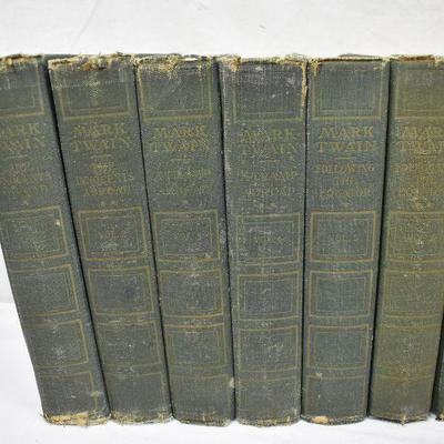 22 GREEN Hardcover Fiction Books by Mark Twain, Volumes 1-11, 16-22, 22-25