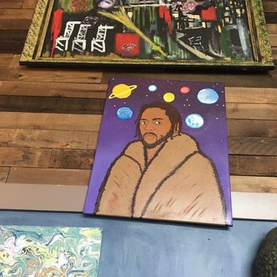 Local Art- Top piece "Oakland Dreams" mixed media, up-cycled art by artist Kimberly Jones
Bottom Piece "Kendrick...