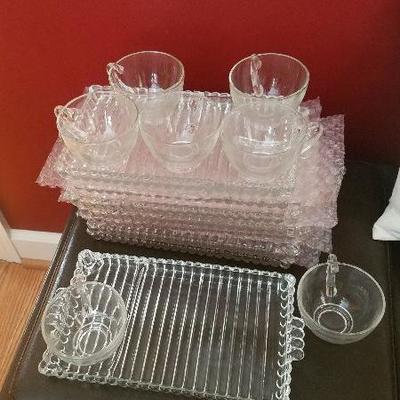 Vintage Atlas Clear Glass Snack Plates Set of 8 and 7 clear glass cups