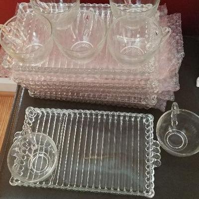 Vintage Atlas Clear Glass Snack Plates Set of 8 and 7 clear glass cups