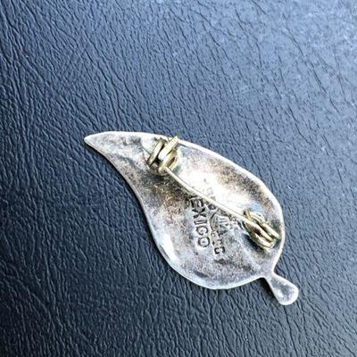 Pair of Sterling Silver Abalone and Painted Enamel Brooches Pins