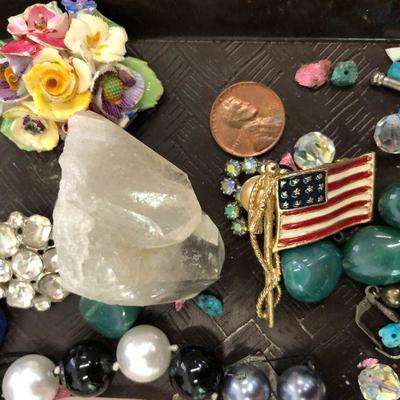 Huge 2.5 lb lot of antique/vintage findings, beads, crystal, some sterling etc.