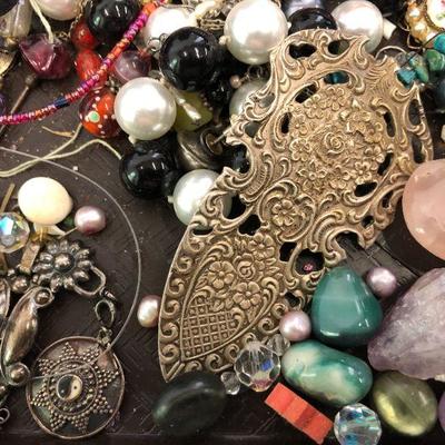 Huge 2.5 lb lot of antique/vintage findings, beads, crystal, some sterling etc.
