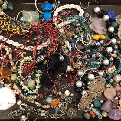 Huge 2.5 lb lot of antique/vintage findings, beads, crystal, some sterling etc.