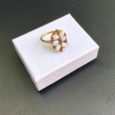 Vintage 14k Yellow Gold Opal and Garnet Ring