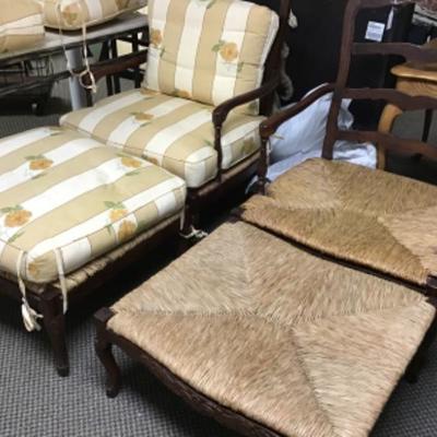 Country French Chairs with Ottomans - Rattan bottoms/seats. 