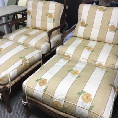 Country French Chairs with Ottomans - Rattan bottoms/seats. 