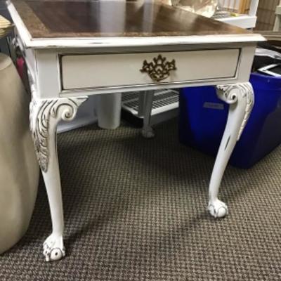 Sherrill Side Table with Drawer. Brass Hardware