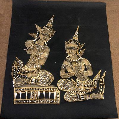 Lot #35 Gold Painting of Temple Carvings 