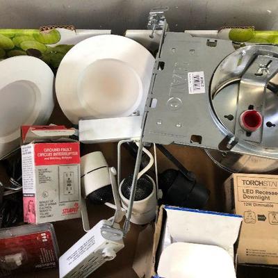 Lot #56 Tub of Lights and Electrical parts 