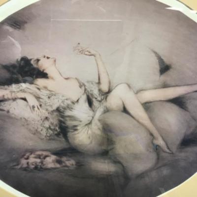 Signed Louis Icart - Reclining Lady with Dog