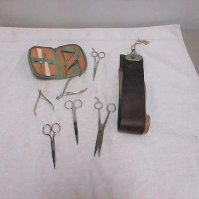 Lot 57 - Ace Leather Barber Strap - Pedicure Kit - Scissors