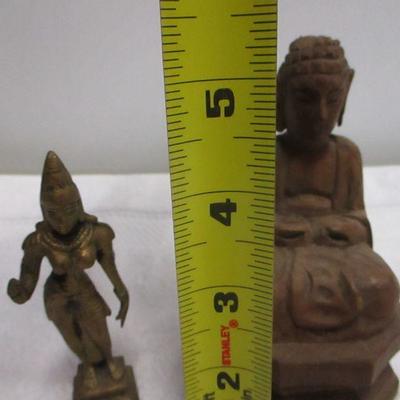 Lot 58 - Indian Brass Figure & Thai Buddha Wood Figure