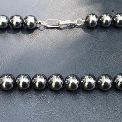Sterling Silver Heavy Hematite Beaded Choker Necklace