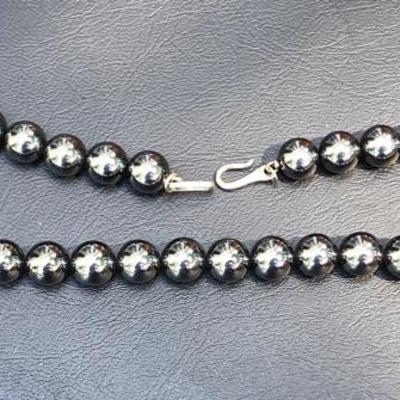 Sterling Silver Heavy Hematite Beaded Choker Necklace