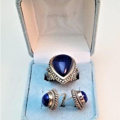 Lot #12  Sterling Silver Lapis Ring with Matching Pierced Earrings