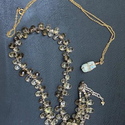 Citrine Gemstone Beaded Necklace and Aquamarine Pendant