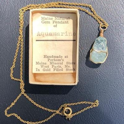 Citrine Gemstone Beaded Necklace and Aquamarine Pendant