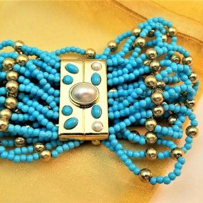 Lot #14  Francesca Visconti Multi-Strand Stretch bead Bracelet - Turquoise