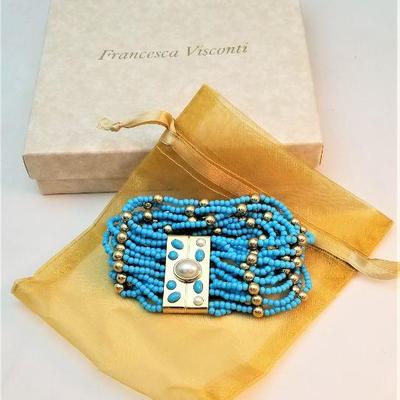 Lot #14  Francesca Visconti Multi-Strand Stretch bead Bracelet - Turquoise
