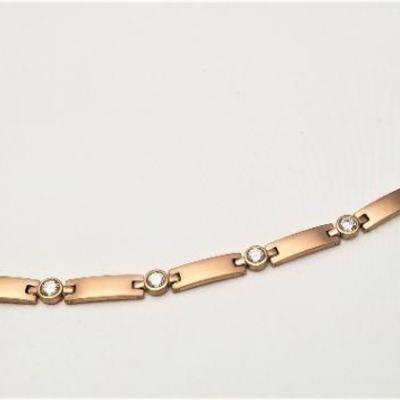Lot #19  Speidel Stainless Steel Bracelet with Rosy Hue - CZs