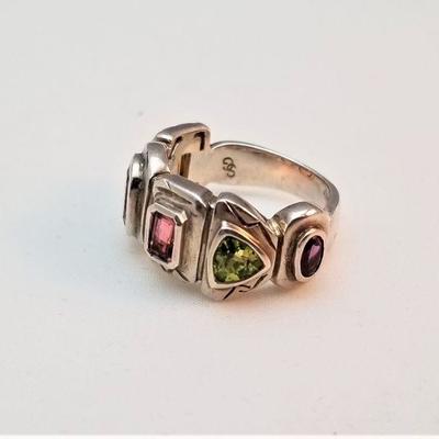 Lot #32  Seiden Gang Modernistic Sterling Silver Ring set with semi-previous stones