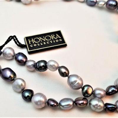 Lot # 33  Long Strand of Honora natural pearls  - purple, green, silver