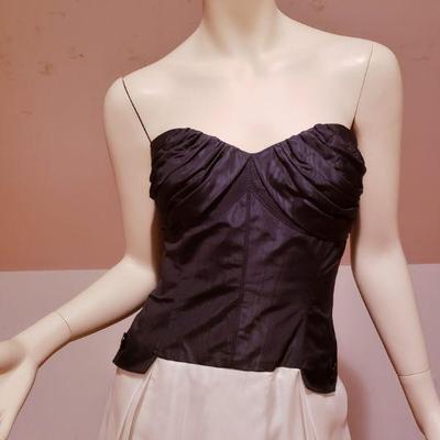 Carolina Herrera silk Organza black/cream color block strapless w/button side details