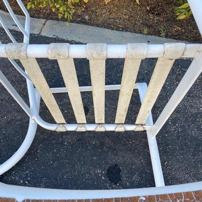 Vintage White Metal Frame Vinyl Strap Seat Outdoor Patio Rocking Chair